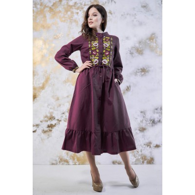 Embroidered Midi Dress "Whisper of Colour" Burgundy